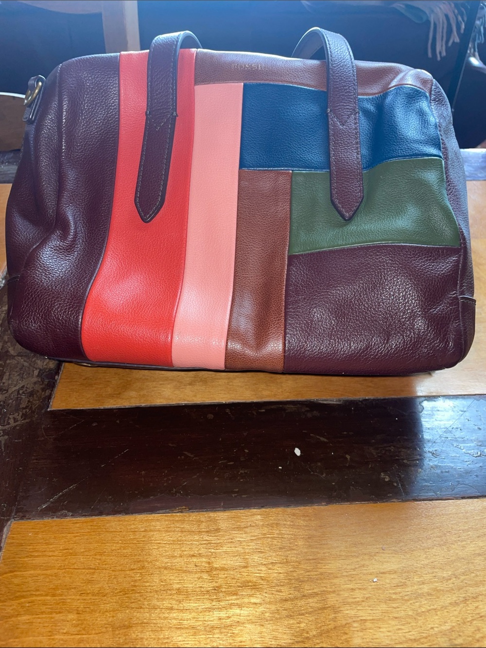 VINTAGE FOSSIL Multi-Color Leather Patchwork Tote Bag